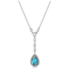 Elevate any outfit with the Delicate Cascade Turquoise Necklace. This piece is perfect to wear on its own or pair with other necklaces for added flair. The 19 inch adjustable chain meets in the center for a stunning design. Clear cubic zirconia crystals drop below the center in a line to a teardrop shaped turquoise stone surrounded by a brilliant silver tone. Stone color may vary. All Montana Silversmiths jewelry and accessories are coated with Montana Armor to prevent tarnish. The necklace has a lobster clasp for ease of use. Elegant Teardrop Turquoise Necklace, Elegant Turquoise Teardrop Pendant Drop Necklace, Montana Silversmith Jewelry, Tractor Supply, Accessories Jewelry Necklace, Crystal Drop, Jewelry And Accessories, Women Accessories Jewelry, Turquoise Stone