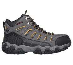 Stay protected and comfortable on all terrains with Skechers Work: Blais - Bixford ST. This waterproof hiking style work boot features a lace-up action leather, synthetic and mesh fabric upper with a Skechers Memory Foam insole and steel toe. | Skechers Men's Work: Blais - Bixford ST Sneaker | Medium Width | Steel safety toe | Steel toe rated ASTM F2412-2011 I/75 C/75 | Electrical Hazard (EH) Safe design | EH Safe rated ASTM F2412-2011 | Waterproof seam-sealed breathable design | Skechers Memory Rugged Shock Resistant Work Boots, Sporty Waterproof Boots For Outdoor Work, Shock Resistant, Sporty Shock Resistant Waterproof Boots For Outdoor Work, Slip-resistant Lace-up Hiking Boots For Outdoor Work, Rugged Shock Resistant Hiking Boots For Outdoor Work, Sporty Shock Resistant Work Boots For Outdoor, Sporty Shock Resistant Hiking Boots For Outdoor Work, Sporty Shock-resistant Hiking Boots For Outdoor Work, Sporty Durable Work Boots For Outdoor