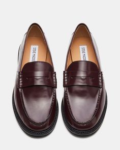 Upgrade your shoe game with the MADISON loafer. Crafted with luxurious leather, this stylish shoe adds a touch of sophistication to any outfit. Step into comfort and class with every step. 1 inch heel height Leather upper material Leather lining Leather sock Synthetic sole Imported Burgundy Leather Shoes, Penny Loafers For Women, Burgundy Loafers, Burgundy Accessories, Loafers With Socks, Gentleman Shoes, Burgundy Shoes, The Madison, Leather Socks