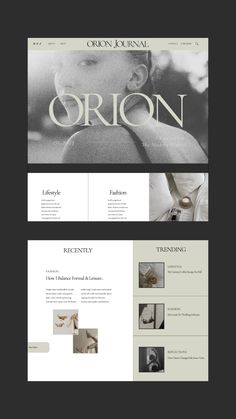 an image of the website design for origon, which has been designed to look like