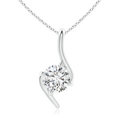 Exquisitely crafted in 18k white gold to celebrate the innate elegance of a woman, this diamond twist pendant necklace is sure to mesmerize you. The prong-set round diamond delights the eye with its endless sparkle. A striking balance of grace and sophistication, this diamond solitaire pendant necklace will make the perfect accent to your formal and casual outfits. Choose from different stone qualities (K, I3, I-J, I1-I2, H, SI2, GH VS) and multiple total carat weight options. Diamond Solitaire Pendant, Solitaire Pendant Necklace, Solitaire Pendant, Diamond Solitaire, White Diamond, Round Diamond, Prong Setting, Round Diamonds, A Woman