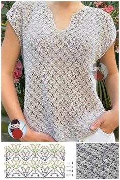 the crochet top is made with two different colors and patterns, including one in grey