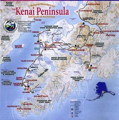 a map of the kenai peninsula with all its major roads and locations in red