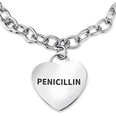 If you love someone with severe allergies or who has an underlying medical condition, an easy way to show her your love is with the purchase of our new piece of medical jewelry. Besides being a pretty piece of stainless steel heart jewelry, it may easily help save her life in a medical emergency where she is unable to communicate. Her stainless steel medical bracelet will do the communicating for her. Featuring the very recognizable medical help symbol, this sweet heart tag chain bracelet says i Medical Alert Jewelry, Addisons Disease, Medical Emergency, Bracelet With Heart, Medical Id Bracelets, Medical Jewelry, Chain Bra, Medic Alert Bracelets, Medical Symbols