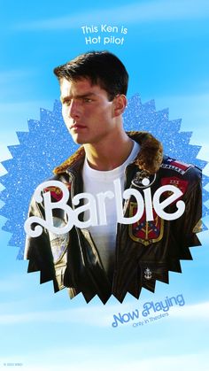 a man wearing a leather jacket with the words barbie on it in front of him