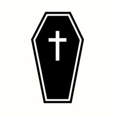 a black and white image of a casket with a cross on it's side