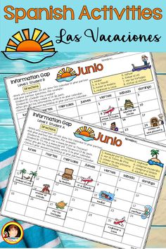 spanish activities for kids to learn in the classroom with pictures and words on them, including an