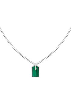 Men's Dog Tag Pendants, Sterling Silver Chain Necklace With Sterling Silver Pendant With Green Malachite Inlay. Length Is 22 With A 2 Extender. | Men's Pendant On Chain | Movado in Mixed Metals/Silver Modern Green Necklace With Polished Finish, Paris Patterns, Green Malachite, Man And Dog, Sterling Silver Chain Necklace, Mens Pendant, Well Dressed Men, Silver Chain Necklace, Dog Tag