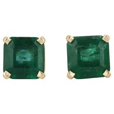 Featured here is a beautiful set of emerald cut emerald studs in fine 14K yellow gold. Displayed are dark green emeralds with very good transparency, accented by a simple four-prong 14K gold mount, allowing for the emerald to be shown in full view. The earth-mined, Zambian emeralds have a desirable lush green color with excellent qualities. These earrings are ideal for everyday use and are the perfect accessory to any outfit. Setting Style: Prong Setting Material: 14K White & Yellow Gold Main Stone: Emerald Shape: Asscher Cut Weight: 2.75-Carats (Total) Clarity: Semi-Transparent Color: Green Luster: Excellent-Very Good Treatments: Natural, Oiling Origin: Zambia Estimated Retail Value: $7,490.00 USD Ear Climber, Zambian Emerald, Asscher Cut, Zambia, Natural Emerald, Lush Green, Emerald Cut, Jewelry Earrings Studs, Emerald Green