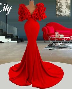 Lily Red Mermaid Chic Woman Evening Dress Gown Woman Evening Dress, Red Prom Dress Long, Short Red Prom Dresses, Red Mermaid, Night Dresses, V Neck Wedding Dress, Evening Gowns Elegant, Fantasy Gowns, Women's Evening Dresses