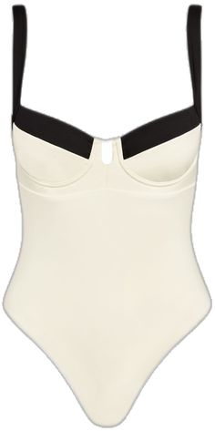 White Underwire Bodysuit With Built-in Bra, Chic Beige Lined Swimwear, Elegant Contoured Underwire Bodysuit, Chic Underwire Bodysuit With Lined Body, Elegant Underwire Bodysuit With Straps, Elegant White Swimwear With Adjustable Straps, Chic Underwire Bodysuit For Swimming, Elegant Beige One-piece Swimwear, Elegant High Cut Swimwear For Summer