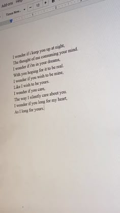 a computer screen with a poem written on it