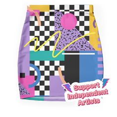 Super stretchy and durable polyester mini skirt. Vibrant, high-quality sublimation print across the front and back. Size range XXS-2XL. Memphis Pattern 34 - Retro 90s / 80s 80s Mini Skirt, 80s Cake, 29 Birthday, Memphis Pattern, 29th Birthday, Cake Inspo, School Party, 90s 80s, School Parties