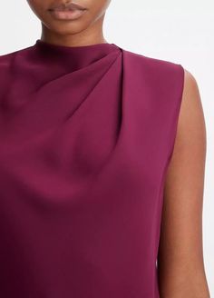 A gently pleated shoulder creates elegant draping on our stretch-silk crepe sleeveless blouse. Tuck it into trousers, skirts or your favorite denim. Concealed back-zip closure. Hand wash cold. Line dry. Non-chlorine bleach and cool iron if needed. Or dry clean. 92% Silk, 8% elastane. Imported. Cherry Wine, Smart Outfit, Blouse Sale, Classy Work Outfits, Silk Crepe, Long Blouse, Blouse Styles, Sleeveless Blouse, Silk Blouse