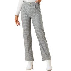 These pants are essential for dressing up or down. Lightweight fabric, covered in a plaid pattern, shapes these trendy trousers with a high-rise fit. How it is a bit high waist and how it gathers at the waist adding shape to the body. You may love everything about these trousers, from their regular fit to the elastic high-waist, which could double as a hiding mechanism for women with love handles. Style these trousers with a crop top and heels for the ultimate look. This fashionable and trendy c High Waist Houndstooth Pants For Fall, Plaid High-waisted Pants For Business Casual, Plaid High-waisted Pants For Work, High-waisted Plaid Pants For Business Casual, Trendy Non-stretch Plaid Bottoms, High Waist Plaid Pants For Fall, Plaid Bottoms For Workwear In Winter, Plaid Bottoms For Winter Workwear, Plaid Winter Workwear Bottoms