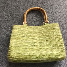 Lime Green With Bamboo Handles Summer Bag Everyday Green Straw Bag With Adjustable Strap, Green Bags With Leather Handles For Spring, Green Shoulder Bag With Top Carry Handle For Vacation, Green Summer Satchel With Top Carry Handle, Casual Bags With Bamboo Handle For Daily Use, Casual Satchel Bag With Bamboo Handle, Green Summer Satchel With Detachable Handle, Green Top Handle Straw Bag For Everyday Use, Green Satchel With Detachable Handle For Summer