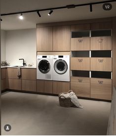 a washer and dryer in a very large room