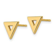 Introducing our 14k yellow gold triangle earrings, perfect for both men and women. These unisex earrings feature a unique triangle design that adds a touch of sophistication to any outfit. Crafted from high-quality yellow gold, these earrings are durable and long-lasting. Whether you're looking for jewelry for her or for him, these earrings are sure to impress. Choose from ball or button styles for a personalized touch. Shop now and add these stunning earrings to your collection. Gold Triangle Stud Earrings, Triangle Stud Earrings, Triangle Earrings Stud, Gold Triangle, Unisex Earrings, Triangle Studs, Triangle Design, Triangle Earrings, Jewelry For Her