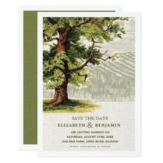 the save the date card features an illustration of a tree