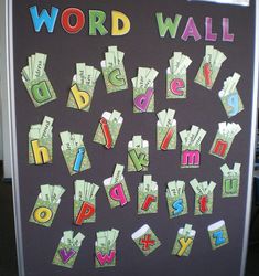 a bulletin board with letters made out of money