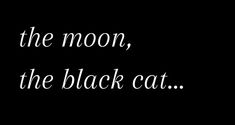 the moon, the black cat written in white ink on a black background with text