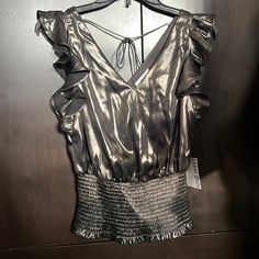 Nine West Blouse. New With Tags. Metallic Shimmer V-neck Top, Nine West, Top Blouse, Blouses, Womens Tops, Tags, Grey, Women Shopping, Silver