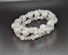 3 bracelets make up this beautiful white stack  4mm to 12mm assorted glass bead bracelets Stretch Size 7 inches Bead Bracelet Stack, Glass Beaded Bracelets, Bead Bracelets, Bracelet Stack, Bead Bracelet, Stretch Bracelet, Glass Bead, Stretch Bracelets, Bracelet Set