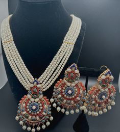 Navratan Maala and Earrings Set South Asian, Bollywood Fashion, Earrings Set, Wedding Bridal, Party Wear, Bridal Jewelry, Earring Set, Jewelry Sets, Handmade Items