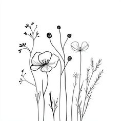 Imressive Styled Wildflower Clipart Graphics: 4K Vector Art Watercolor Flowers Black Outline, Stencil Flower, Wildflower Clipart, Wildflower Drawing, Nursery Mural, Unique Gift Items, Stylist Tattoos, Event Banner, Visual Aids