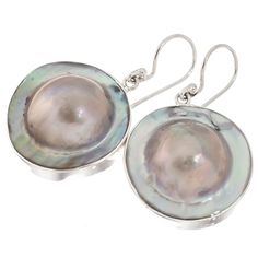 925 Sterling Silver Round Mabe In Shell Blister Pearl Sterling Earrings, 7/8"  The earrings are made from stunning lusterous mabe pearl. Each earing features one gorgeous BIG mabe pearl still set in the shell. This earring set is a must for any pearl lover! The pictures show off the beautiful luster and shimmering play of light on the shells.  Earring Size:  22mm(7/8")excl wires Pearl Type:  Mabe blister pearl(15mm) Pendant Weight:  6 grams/ea Earring Material:  925 sterling silver Earring Style:  French wire/fish-hook Wire Fish, Mabe Pearl, French Wire, Pearl Types, Silver Earring, 925 Sterling Silver Earrings, Sterling Earrings, Last Minute Gifts, Fashion Earrings