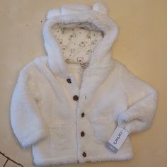 Brand New Never Worn With Tags 18 Month, Super Soft Cozy Jacket Casual Winter Outerwear For Playtime, Casual Warm Outerwear For Playtime, Winter Long Sleeve Outerwear For Playtime, Cute Outerwear With Fleece Lining For Cold Weather, Cute Winter Outerwear For Playtime, Cute White Outerwear With Fleece Lining, Cute White Hooded Jacket For Fall, Cute White Hooded Jacket With Long Sleeves, Cute White Long Sleeve Hooded Jacket