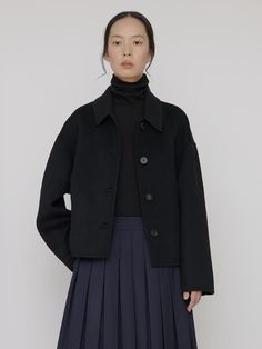 Composition : Shell: Wool 100% / Lining: Polyester 52%, Viscos 48%Country of Origin : Republic of Korea Jacket Outfit Women, Black Wool Coat, Jacket Outfit, Wool Handmade, Outfit Women, Cropped Jacket, Black Wool, Out Of Style, Wool Coat