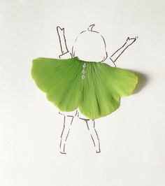 a drawing of a woman with a green skirt