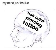 a drawing of a man's head with the words hair color piercing tattoo on it