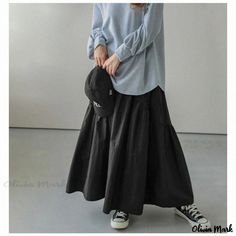 Olivia Mark - Elegant Flared Skirt in Pure Colors Fishtail Skirt, Woolen Coat, Dress Silhouette, Flared Skirt, Cover Up Dress, Cotton Blouses, Types Of Skirts, Pure Color, Short Sleeve Blouse