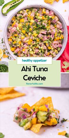 healthy appetizer recipe for alu tuna ceviche with avocado and cilantro