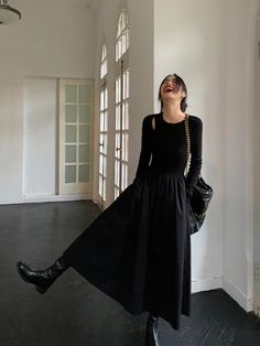 Vintage Hollow Out Black Dress Women Autumn Elegant Hepburn Style O Neck Midi Dress Y2K Harajuku Midi Dress Winter, Wedding Dresses For Women, Office Dresses For Women, Dress Winter, Dress Women Elegant, Bodycon Midi Dress, Maxi Dress Wedding, Midi Cocktail Dress, Maxi Knit Dress