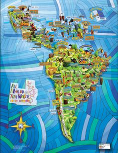 an illustrated map of the world with all the countries and their names on it,