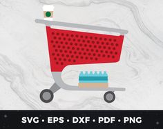 a red shopping cart with a toothbrush in it and the words svg eps dxf