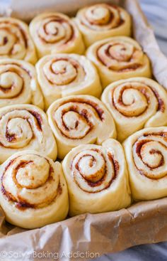 cinnamon rolls in a baking pan ready to be baked