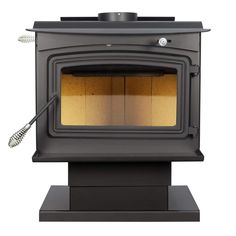 an old fashioned wood burning stove with two burners on the front and one door open