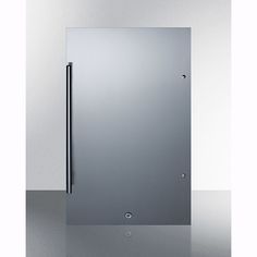 a stainless steel refrigerator sitting on top of a counter