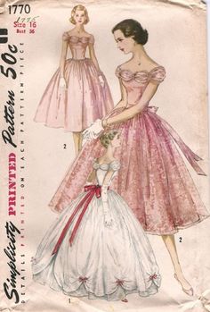 1956 Simplicity 1770 Junior Misses Evening Dress In Two Lengths With Overskirt Pattern, Size 11, Bust 31 1/2 by DawnsDesignBoutique on Etsy 1950s Patterns, Evening Dress Patterns, Patron Vintage, Simplicity Dress, Scale Pattern, Gown Pattern, Vintage Dress Patterns, Motif Vintage, Pattern Pieces