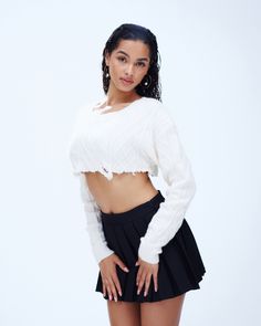 A lil knit sweater is a must, bb🤍 Cropped, and distressed too... yeah, SOLD. 🥵 Cozy White Stretch Cropped Sweater, Casual Knit Cropped Sweater, Casual Textured Knit Crop Top For Winter, Pointelle Knit Cropped Sweater, Casual Soft Knit Cropped Top, Cropped Soft Knit Stretch Sweater, Casual Cropped Sweater In Pointelle Knit, Casual Cropped Pointelle Knit Sweater, Fall Pointelle Knit Cropped Top