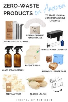 the zero waste products list is shown in this image