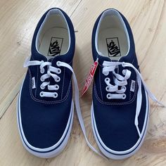 Vans Nwt Era Navy Men’s Size 9, Women’s Size 10.5 Navy Low-top Vans Skate Shoes, Navy Lace-up Vans Sneakers, Navy Vans Sneakers With Round Toe, Navy Round Toe Canvas Shoes For Streetwear, Navy Casual Vans Sneakers, Casual Navy Vans Sneakers, Navy Blue Shoes, Navy Sneakers, Vans Blue