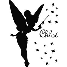 a black and white silhouette of a tinkerbell with stars on it's back