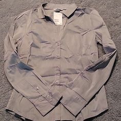 Nwt Light Gray Button Down Blouse. From H&M. H&m Button-up Blouse With Button Closure, Classic H&m Spring Blouse, Classic H&m Blouse For Spring, Classic Spring Blouse By H&m, H&m Button-up Workwear Blouse, H&m Button-up Blouse For Work, H&m Classic Long Sleeve Blouse, H&m Collared Blouse For Work, Classic Button-up Blouse By H&m