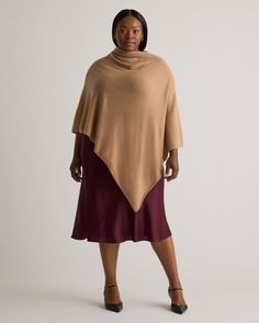 We love when an outfit comes together so easily. This baby-soft cashmere poncho adds some low-key luxe to your fave denim, leggings, and more. It all starts with 100% grade-A Mongolian cashmere, sourced sustainably and ethically from Inner Mongolia's Hircus goats. Layer up with three times the warmth of wool and quality that's made to last. Read more on what makes it special in our Cashmere 101.  | Quince | Women's Mongolian Cashmere Poncho in Camel Cashmere Cape For Layering In Fall, Cashmere Cape For Fall Layering, Fall Cashmere Cape For Layering, Chic Cashmere Poncho For Layering, Casual Cashmere Poncho For Fall, Chic Beige Poncho For Fall, 100 Grade, Contemporary Wardrobe, Cashmere Poncho