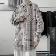 OrcaJump - Autumn Relaxed Fit Long-Sleeve Plaid Yellow Button-Up Shirt Over Size Shirt, Plaid Vest Men, Suit Fashion Men's, Yellow Button Up Shirt, Harajuku Jacket, Harajuku Men, Wool Waistcoat, Blouse Man, Street Sweatshirt